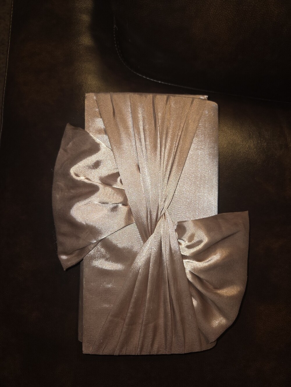Satin Bow Clutch Wristlet in Champagne Taupe